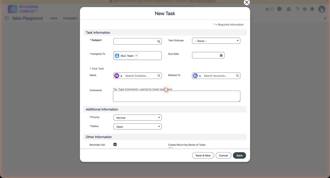 New Task form