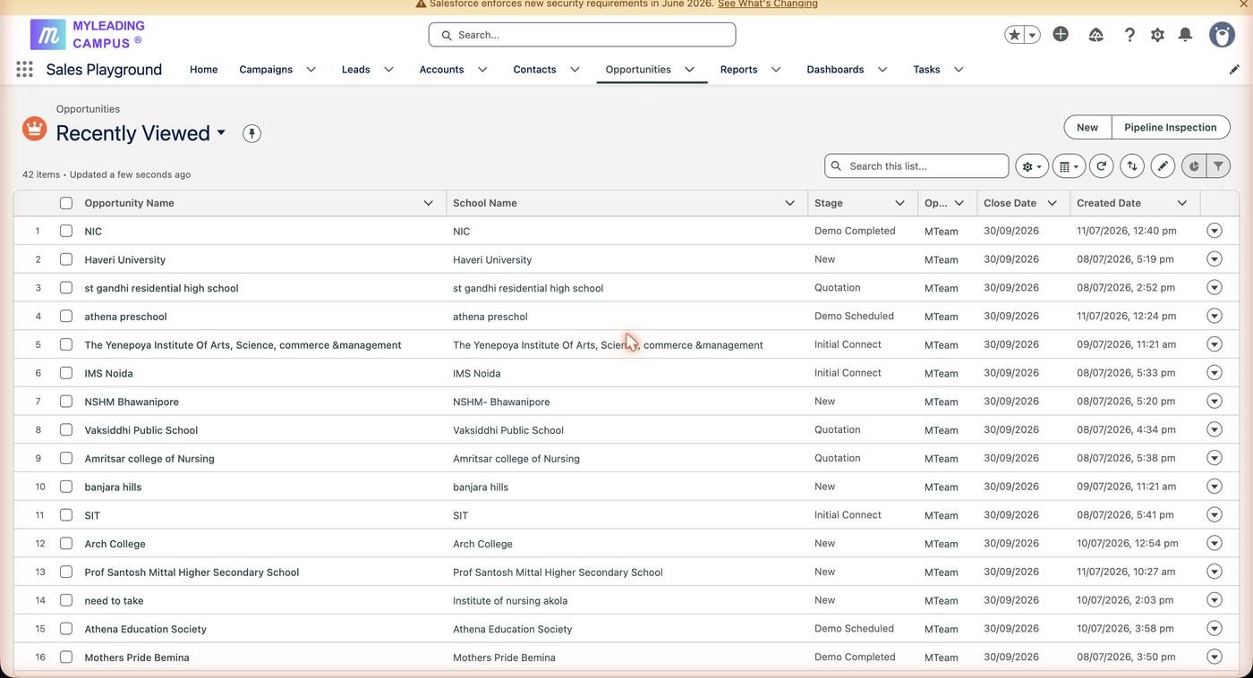 Opportunities list